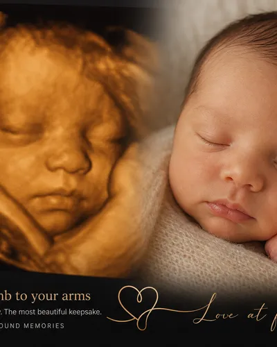 Ultrasound scan transforming into newborn portrait
