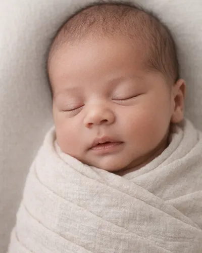 Lifelike newborn-style keepsake portrait example
